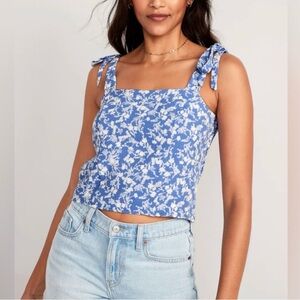 Old Navy | Blue & White Floral Cropped Boho Cottagecore Shoulder Tie Top Size 1X